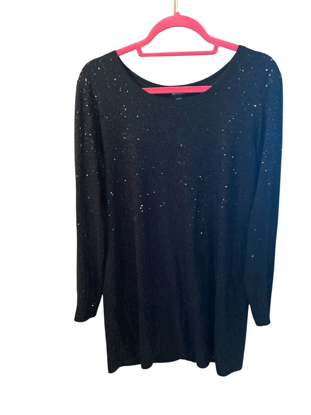 Women’s DKNY Black Sequin Long Sleeve MINI Dress size Large